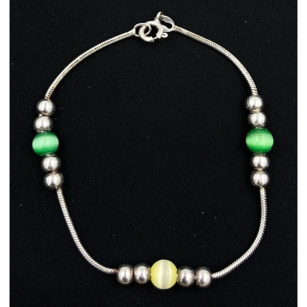 925 Sterling Italy Silver Chain And Lustre Bead Bracelet 7 Inch